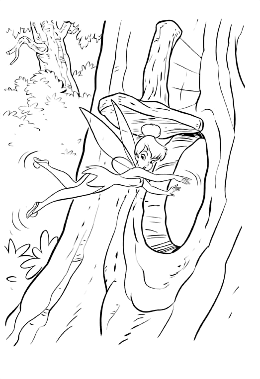coloriage fee clochette se sauve dans l arbre